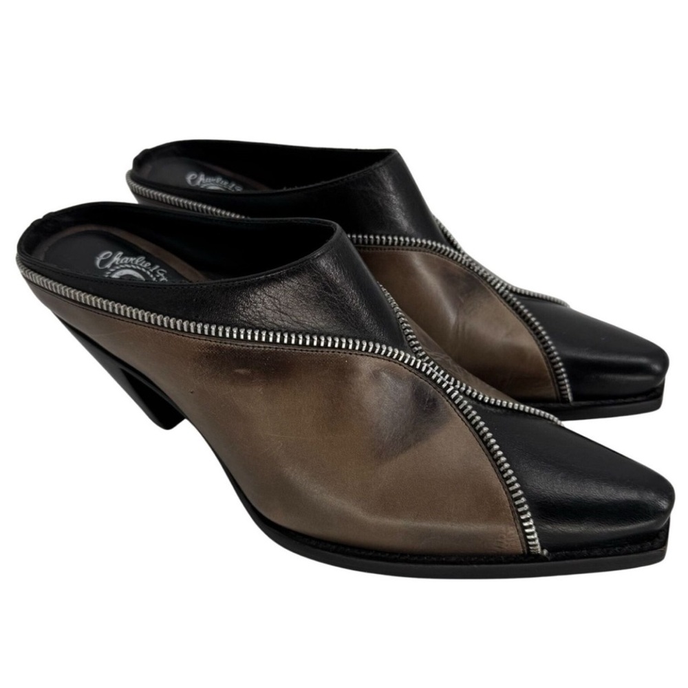 Vintage Charlie 1 Horse Two-Tone Leather Mules – Size 37 (6.5 - 7) Made in Spain